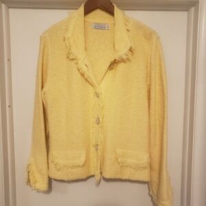 Willow Sz L Yellow Jacket Top Button Long Sleeve Faux‎ Pockets Fringed